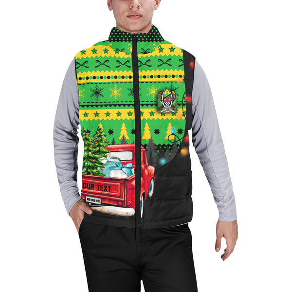 Tanzania Men Padded Jacket Vest Coat Of Arms Christmas Style