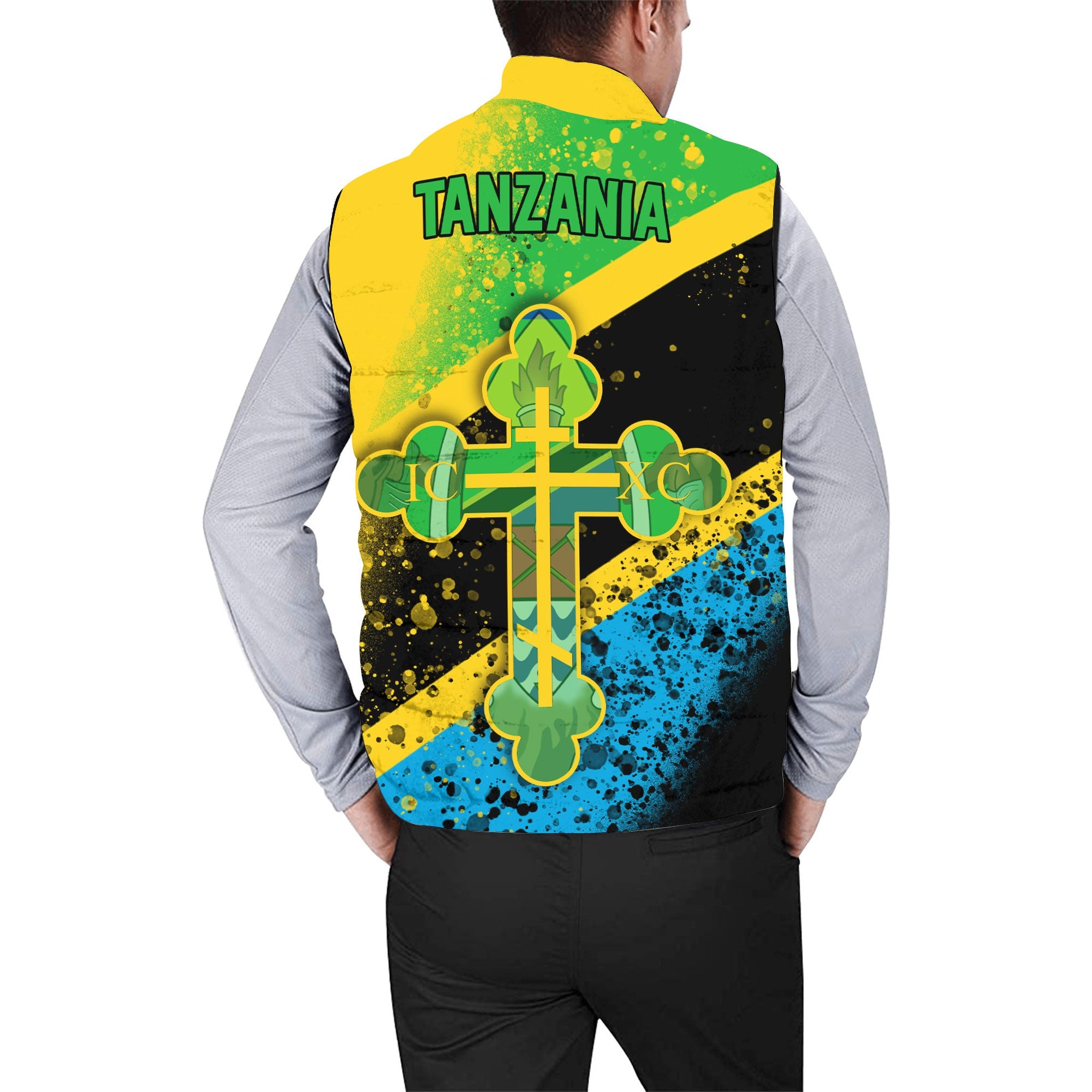 Tanzania Men Padded Jacket Vest Flag & Coat Of Arms Orthodox Style