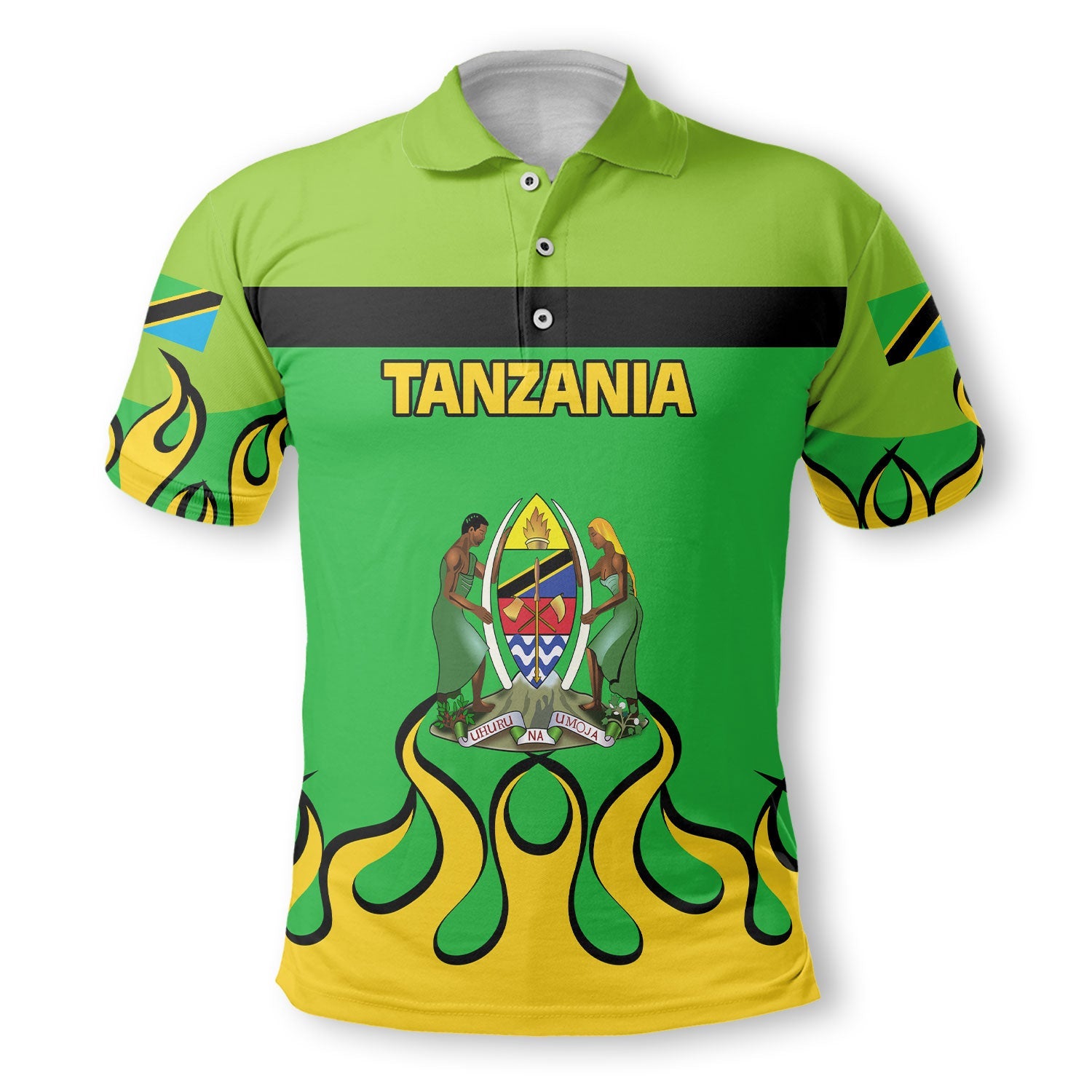 Tanzania Polo Shirt Flag & Coat Of Arms Fire Hockey Style