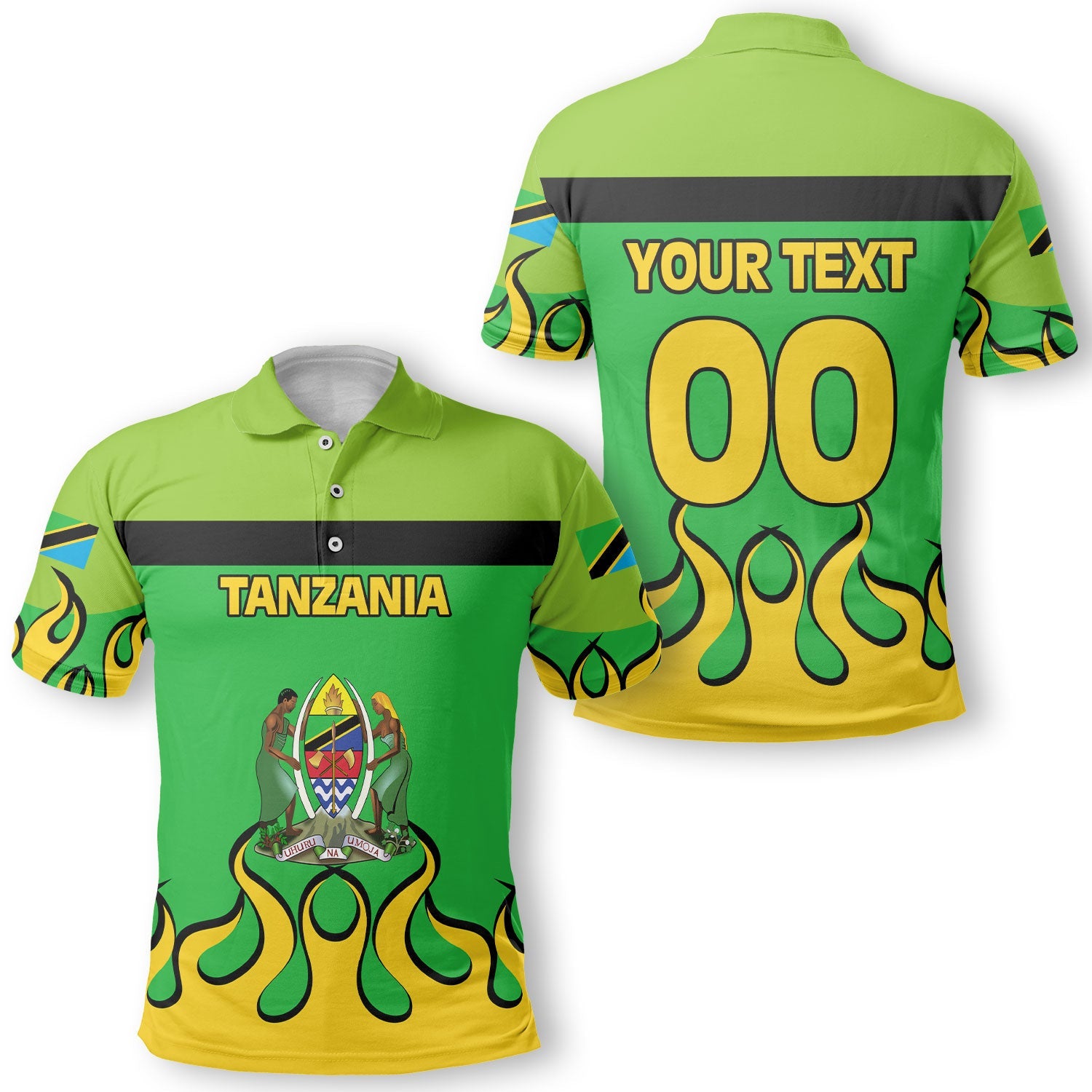 Tanzania Polo Shirt Flag & Coat Of Arms Fire Hockey Style