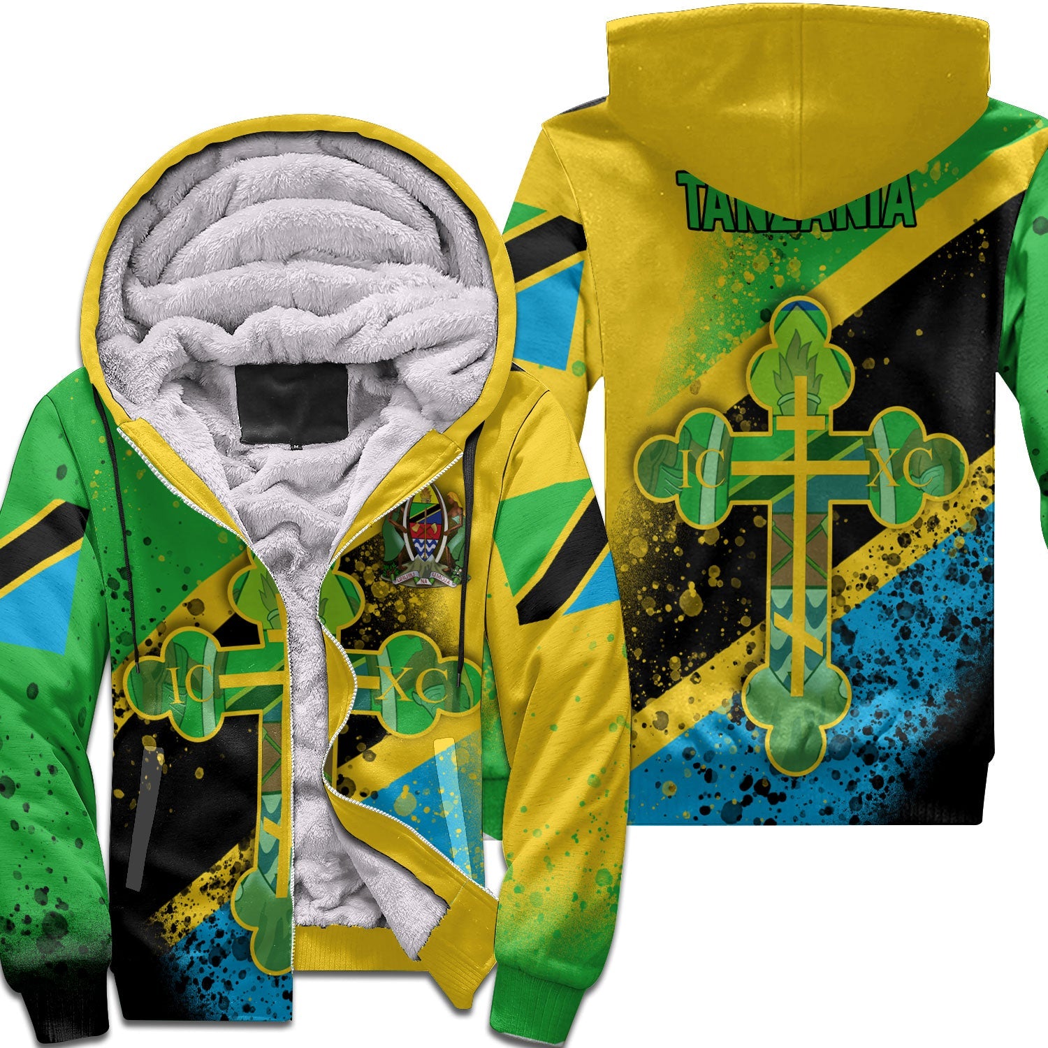 Tanzania Sherpa Hoodie Flag & Coat Of Arms Orthodox Style