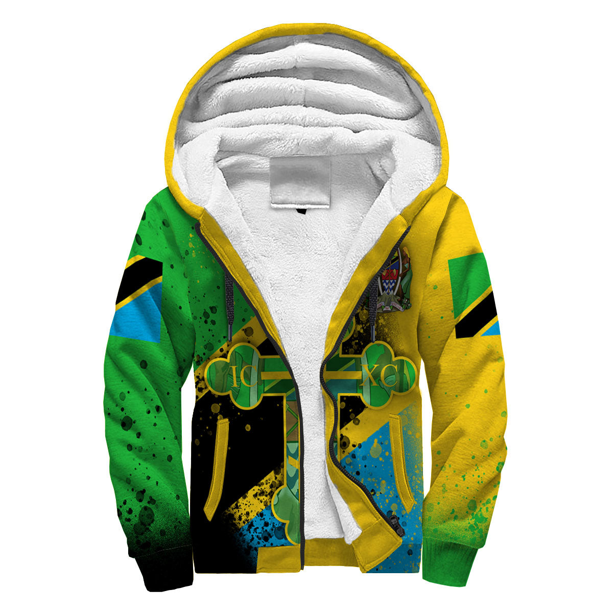 Tanzania Sherpa Hoodie Flag & Coat Of Arms Orthodox Style