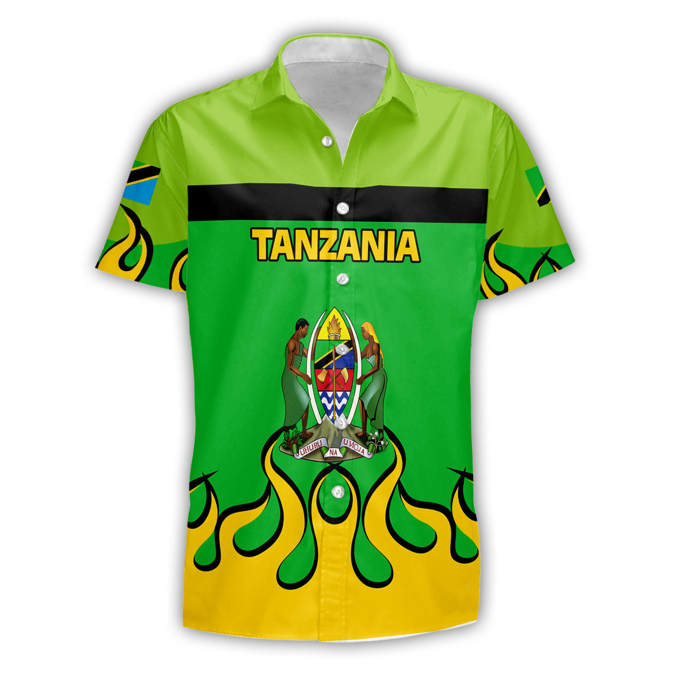 Tanzania Short Sleeve Shirt Flag & Coat Of Arms Fire Hockey Style