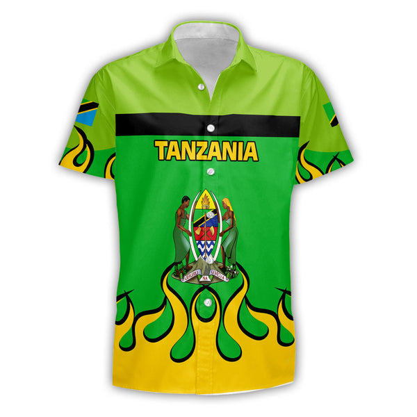 Tanzania Short Sleeve Shirt Flag & Coat Of Arms Fire Hockey Style