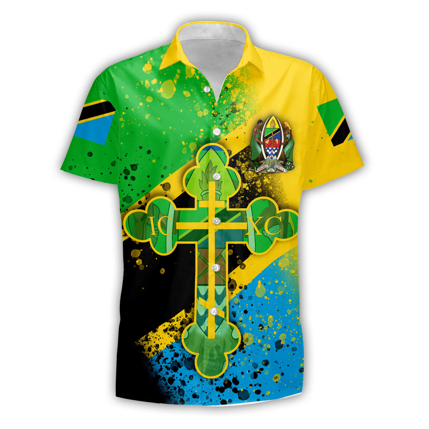 Tanzania Short Sleeve Shirt Flag & Coat Of Arms Orthodox Style