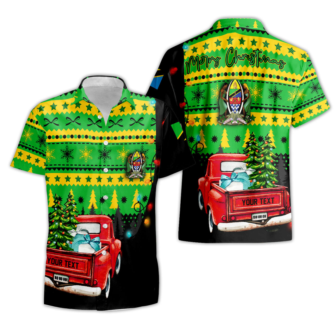 Tanzania Short Sleeve Shirt Coat Of Arms Christmas Style