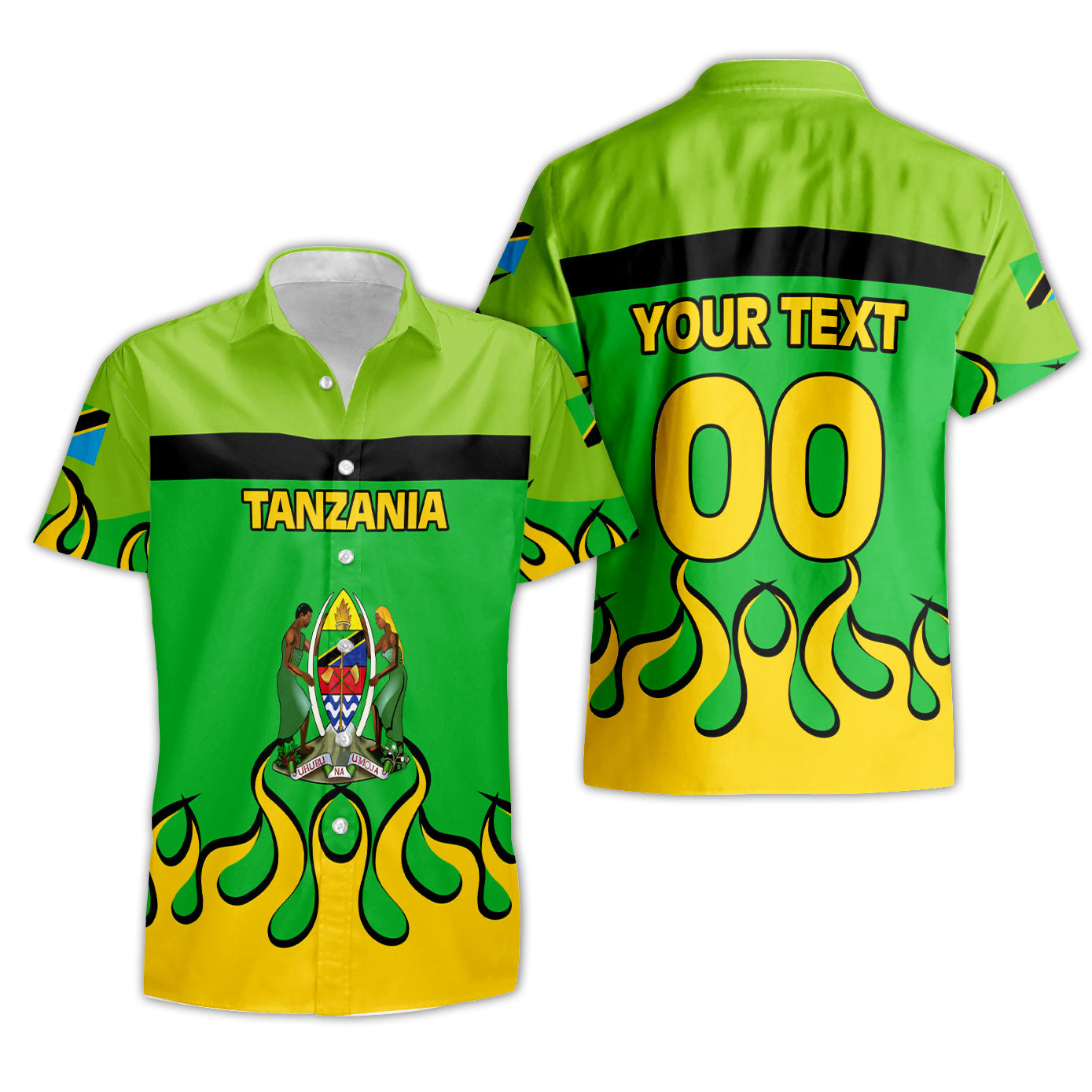 Tanzania Short Sleeve Shirt Flag & Coat Of Arms Fire Hockey Style