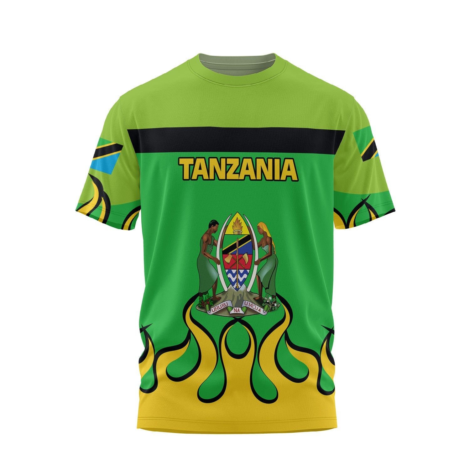 Tanzania T Shirt Flag & Coat Of Arms Fire Hockey Style