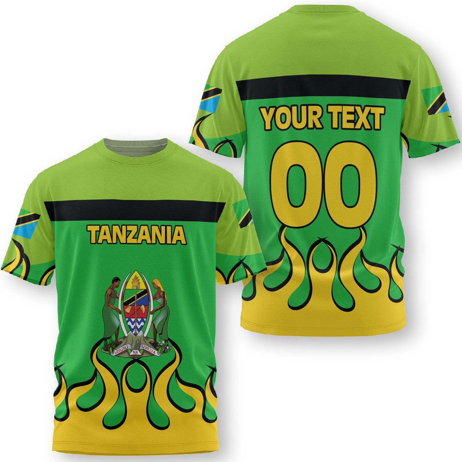 Tanzania T Shirt Flag & Coat Of Arms Fire Hockey Style