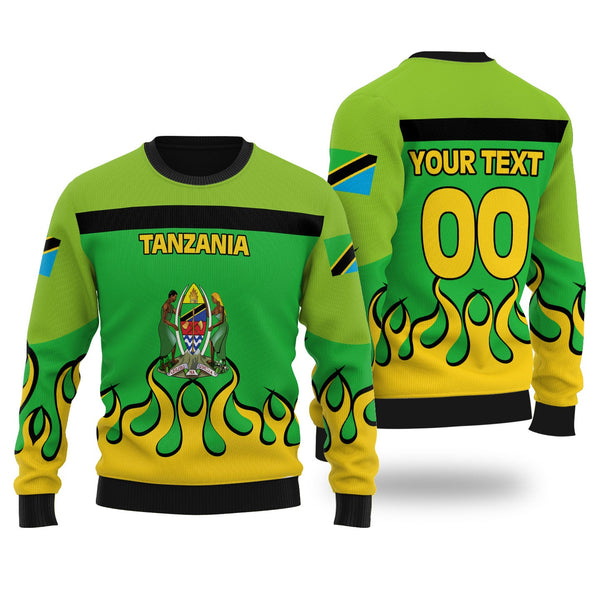 Tanzania Ugly Sweater Flag & Coat Of Arms Fire Hockey Style