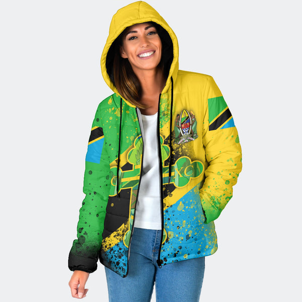 Tanzania Women Hooded Padded Jacket Flag & Coat Of Arms Orthodox Style