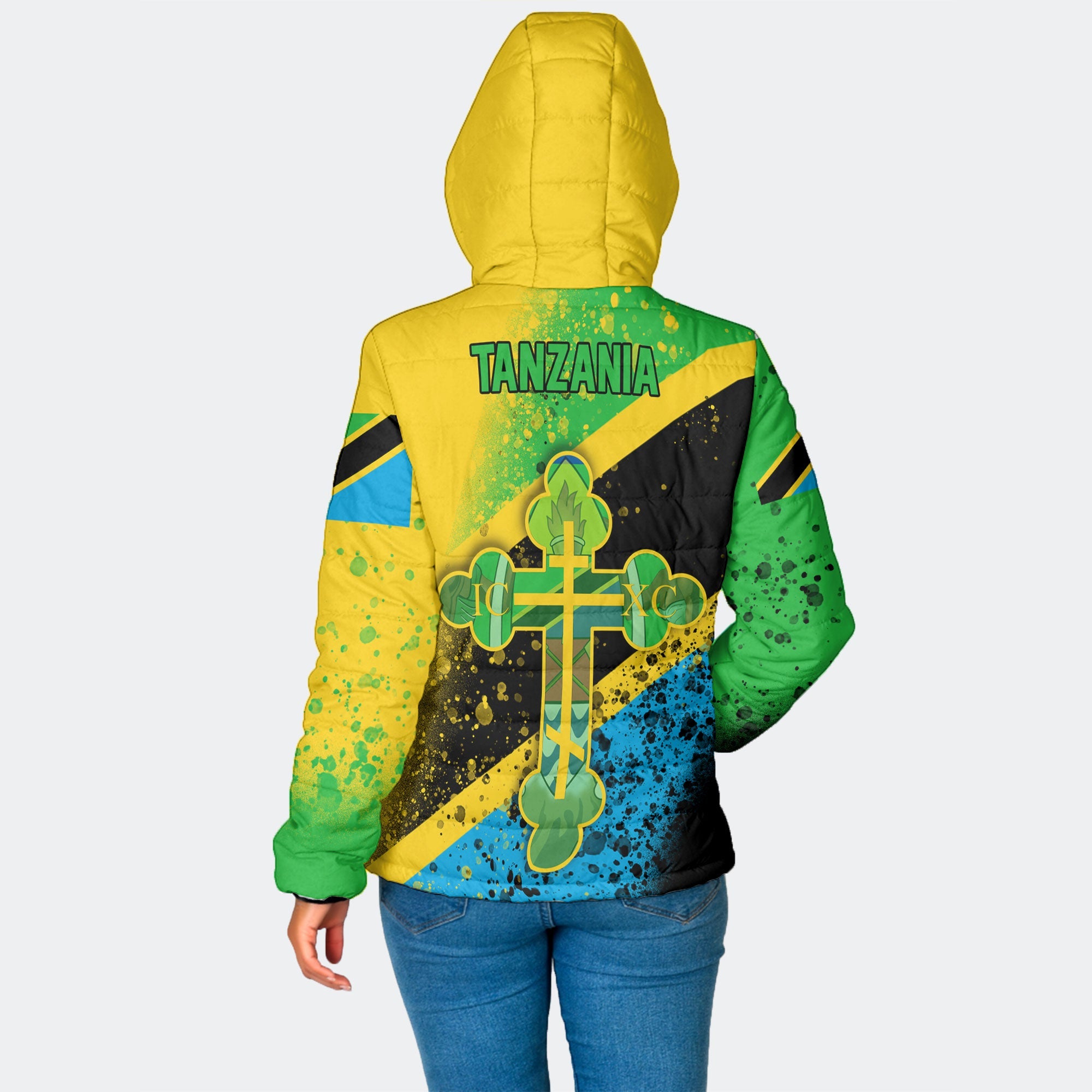 Tanzania Women Hooded Padded Jacket Flag & Coat Of Arms Orthodox Style