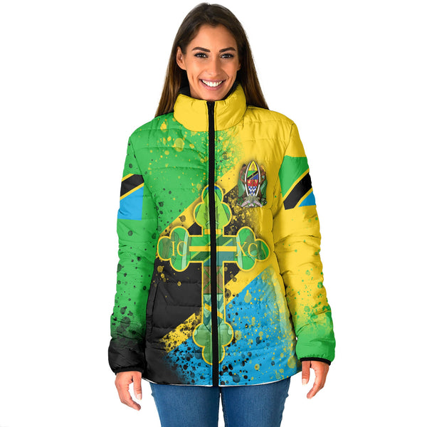 Tanzania Women Padded Jacket Flag & Coat Of Arms Orthodox Style