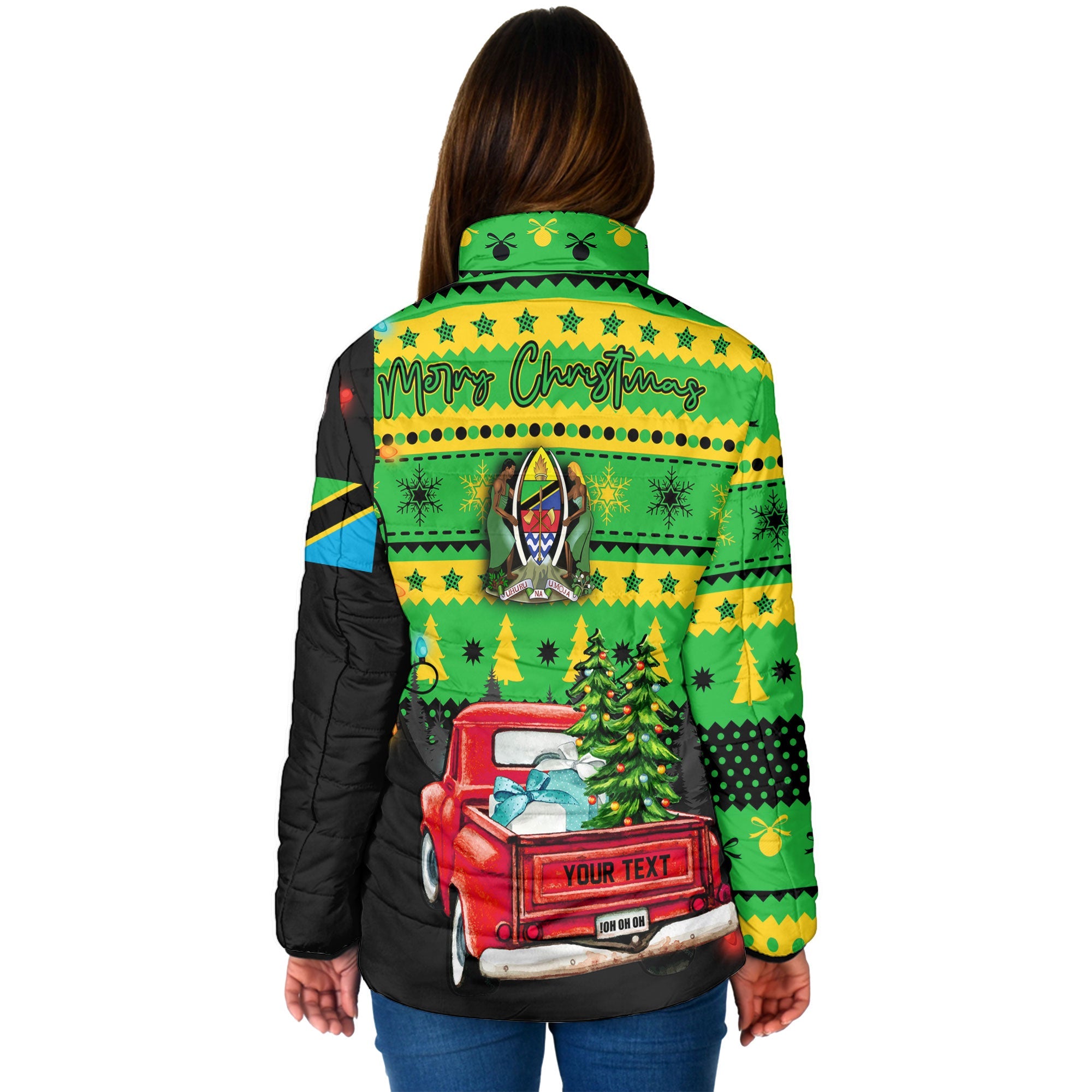 Tanzania Women Padded Jacket Coat Of Arms Christmas Style