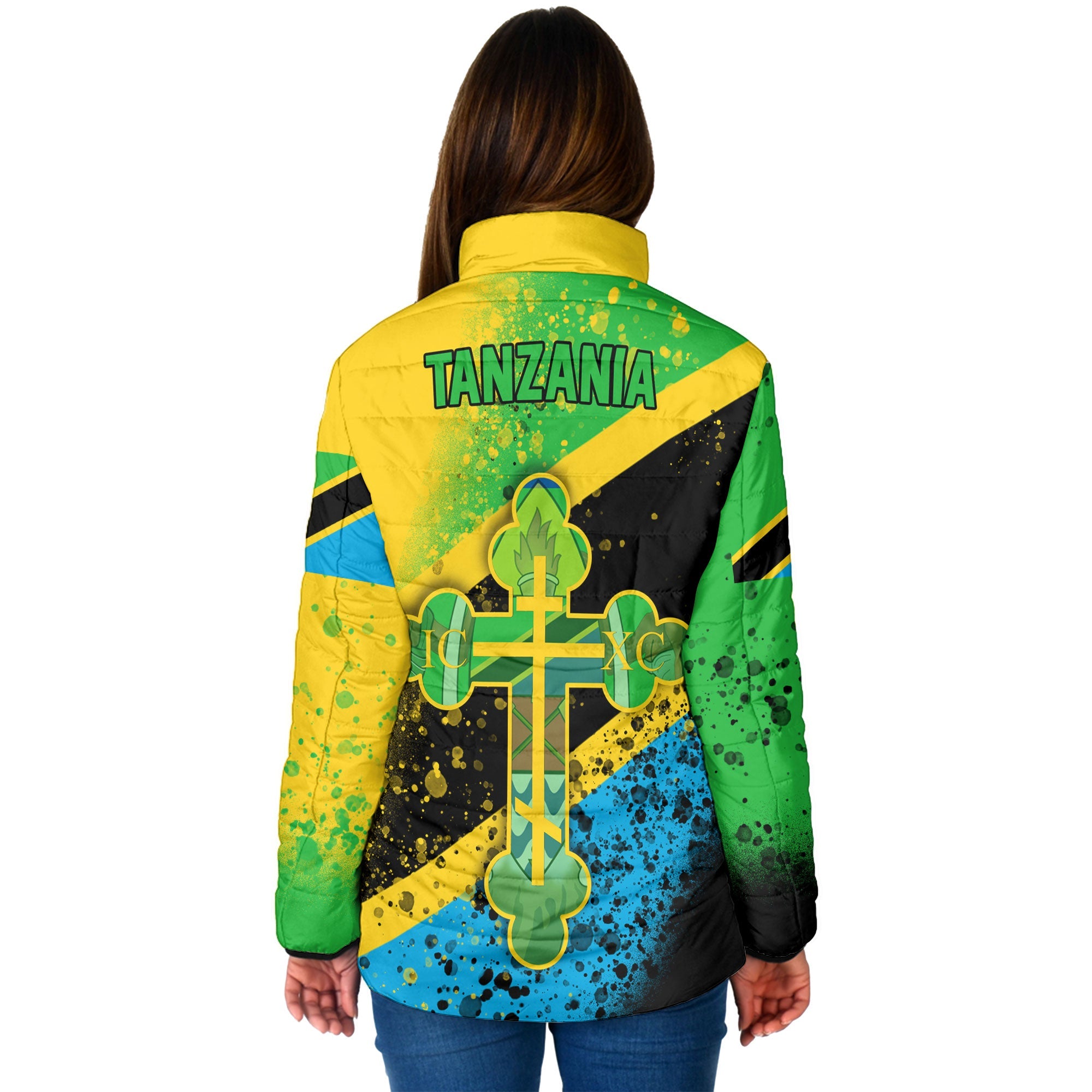 Tanzania Women Padded Jacket Flag & Coat Of Arms Orthodox Style