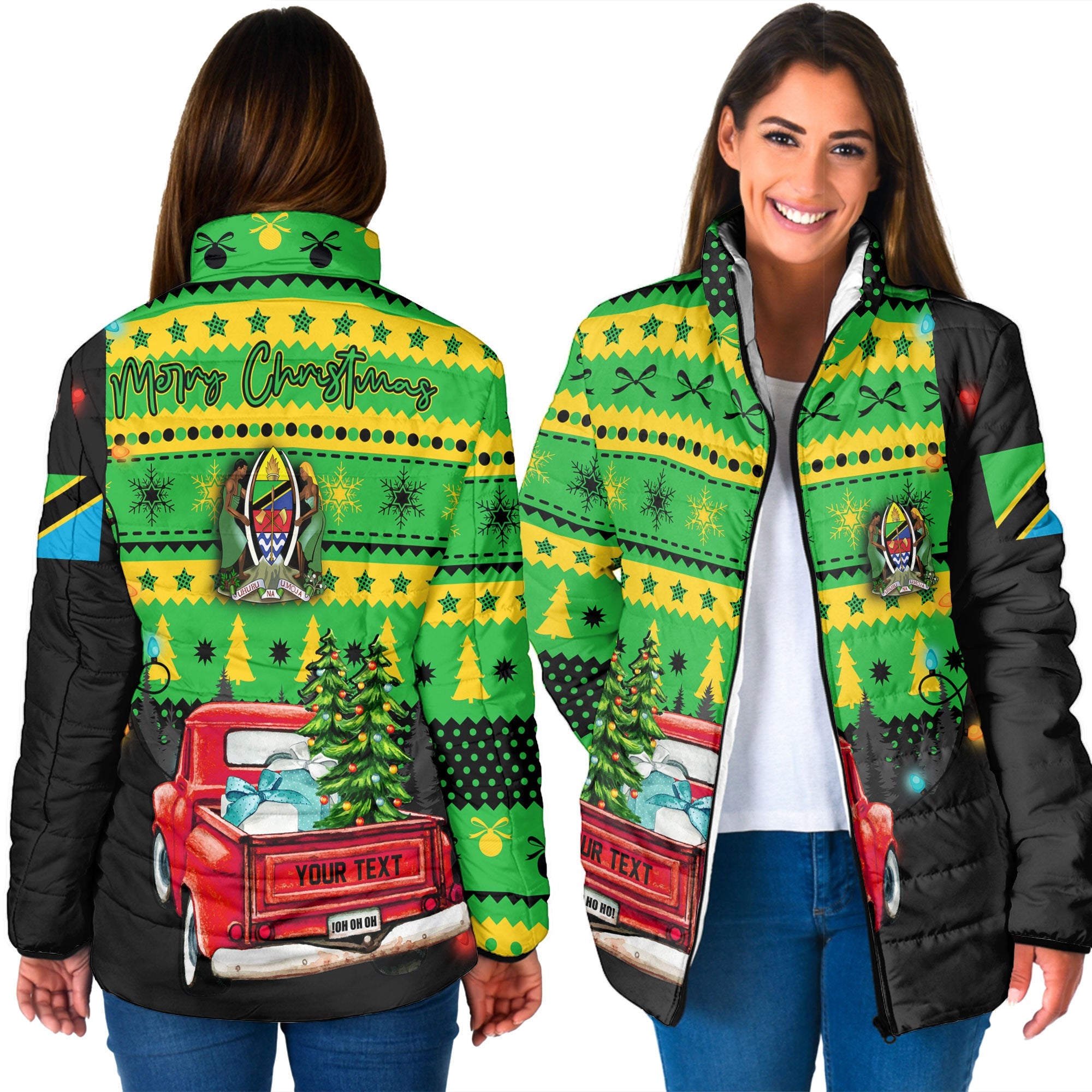 Tanzania Women Padded Jacket Coat Of Arms Christmas Style