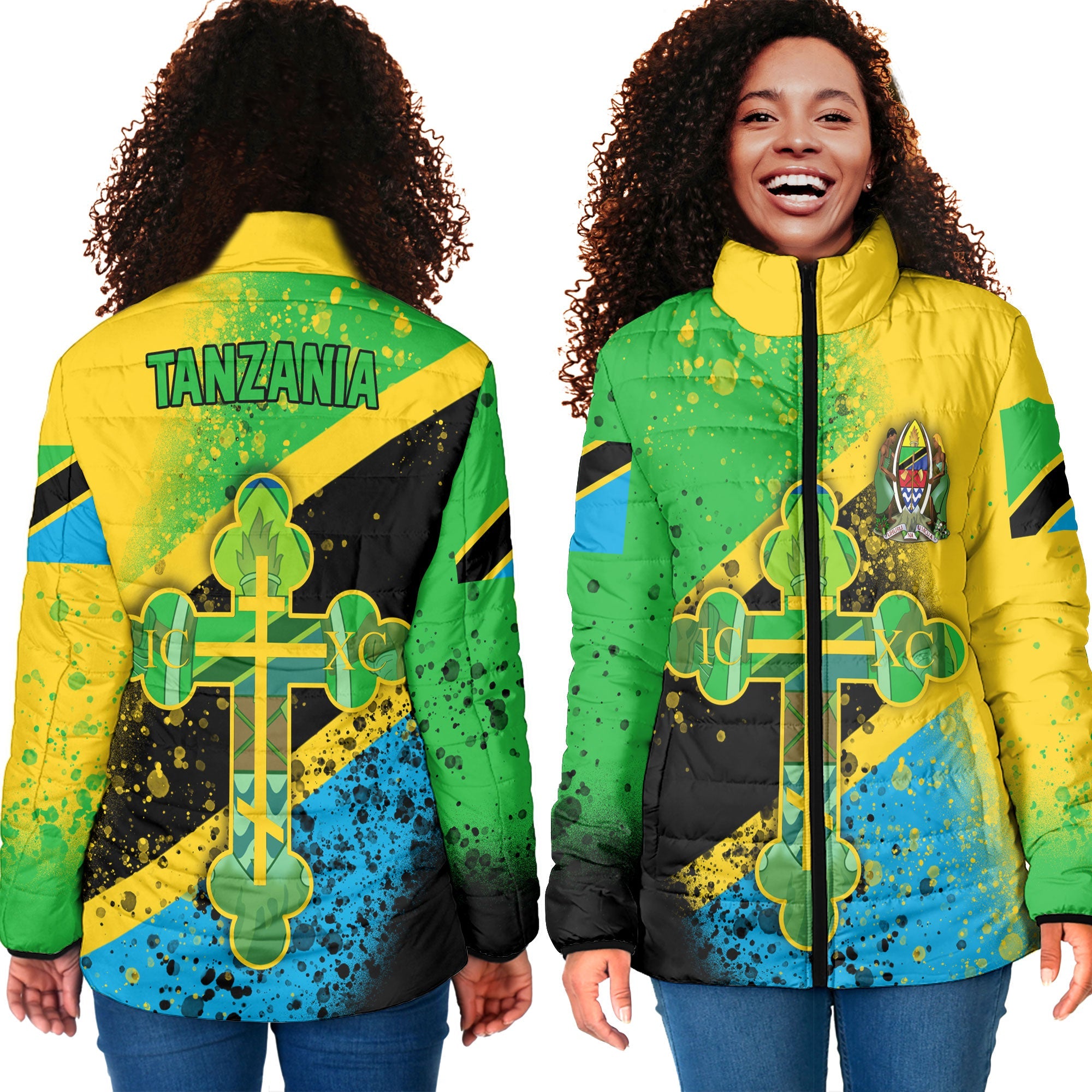 Tanzania Women Padded Jacket Flag & Coat Of Arms Orthodox Style