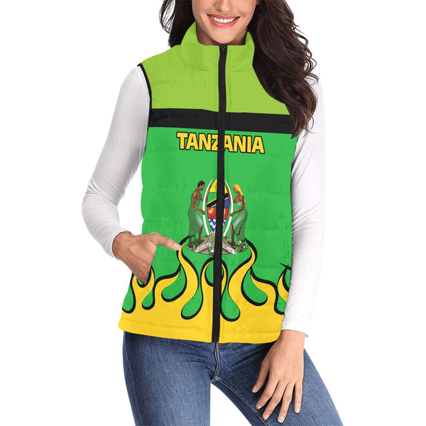 Tanzania Women Padded Jacket Vest Flag & Coat Of Arms Fire Hockey Style