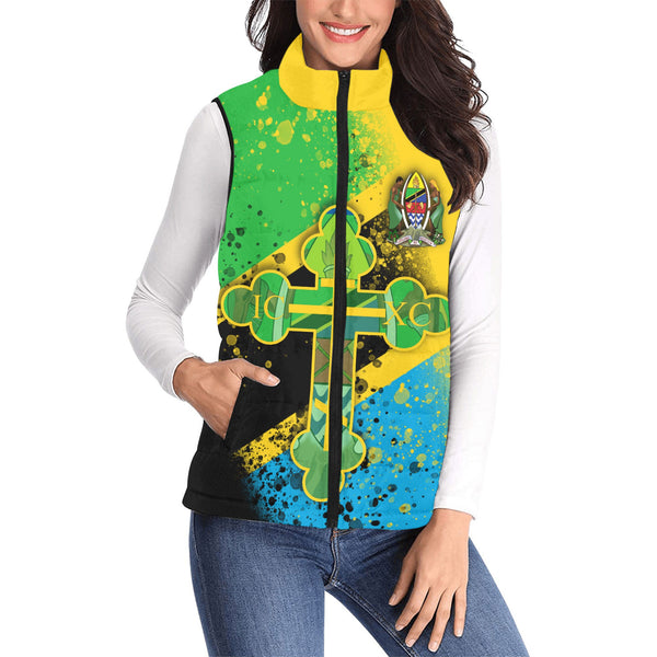 Tanzania Women Padded Jacket Vest Flag & Coat Of Arms Orthodox Style