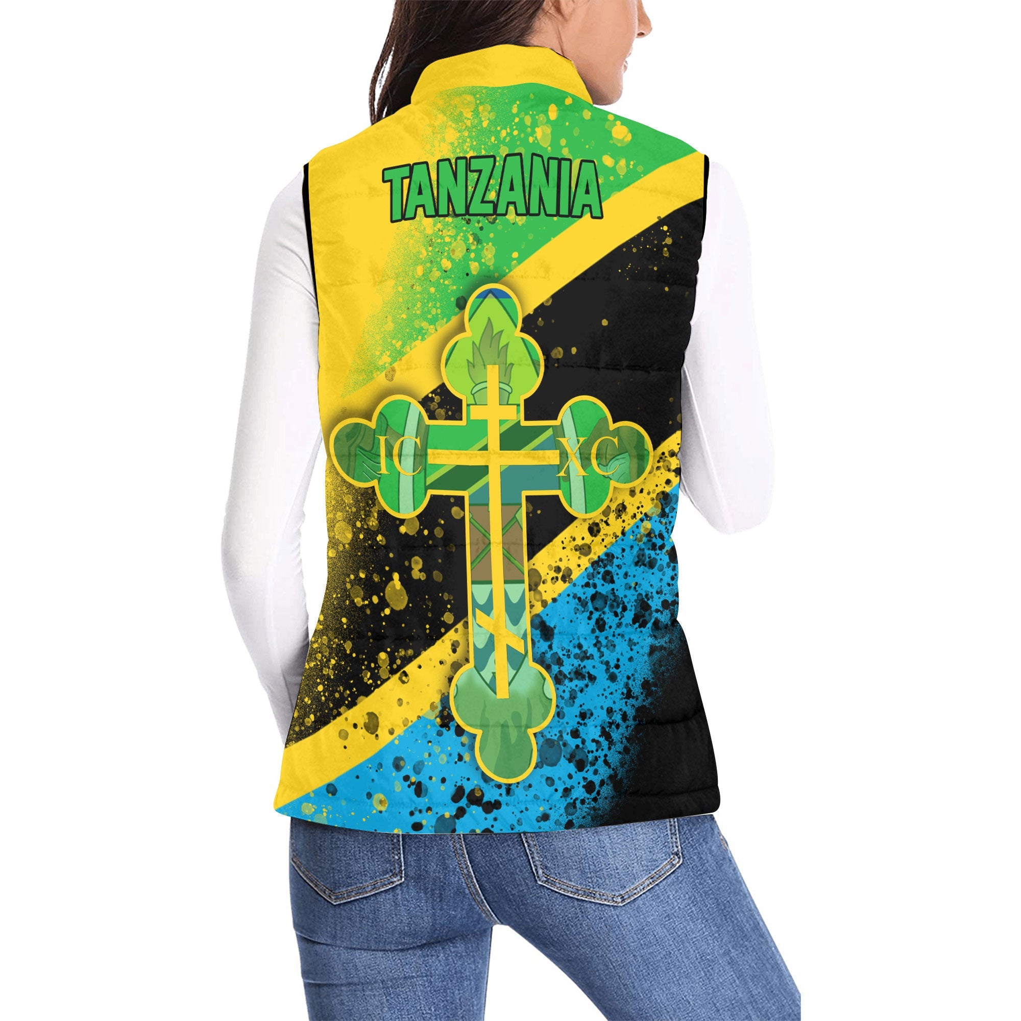 Tanzania Women Padded Jacket Vest Flag & Coat Of Arms Orthodox Style