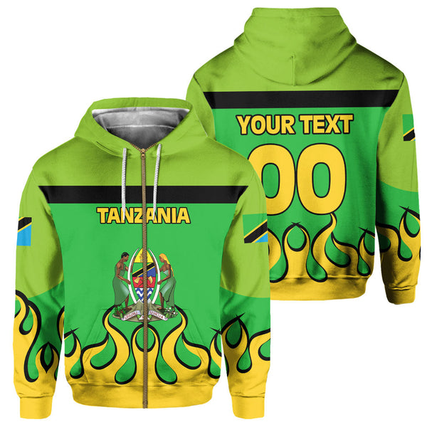 Tanzania Zip Hoodie Flag & Coat Of Arms Fire Hockey Style