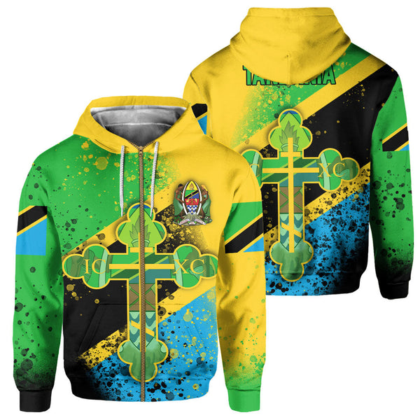 Tanzania Zip Hoodie Flag & Coat Of Arms Orthodox Style