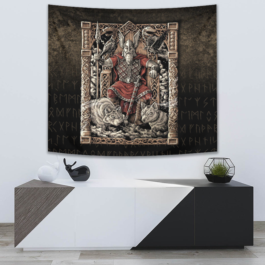 Viking Tapestry Odin on Throne