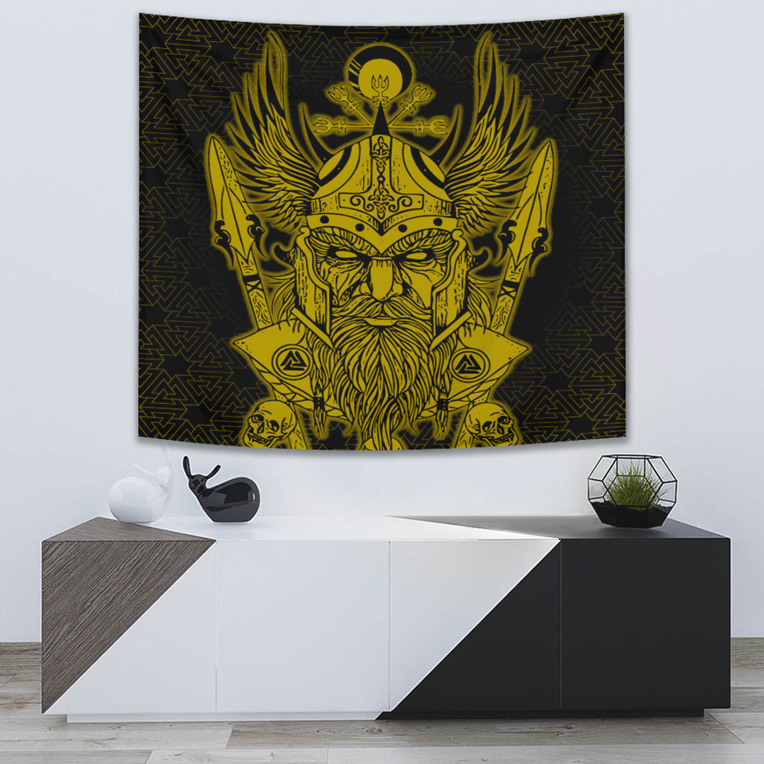 Viking Tapestry Odin And Raven Gold 