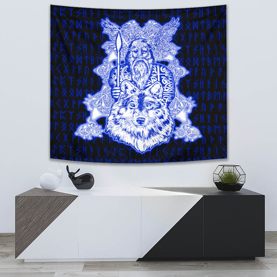 Viking Tapestry Odin Wolf Viking Tapestry Set Blue