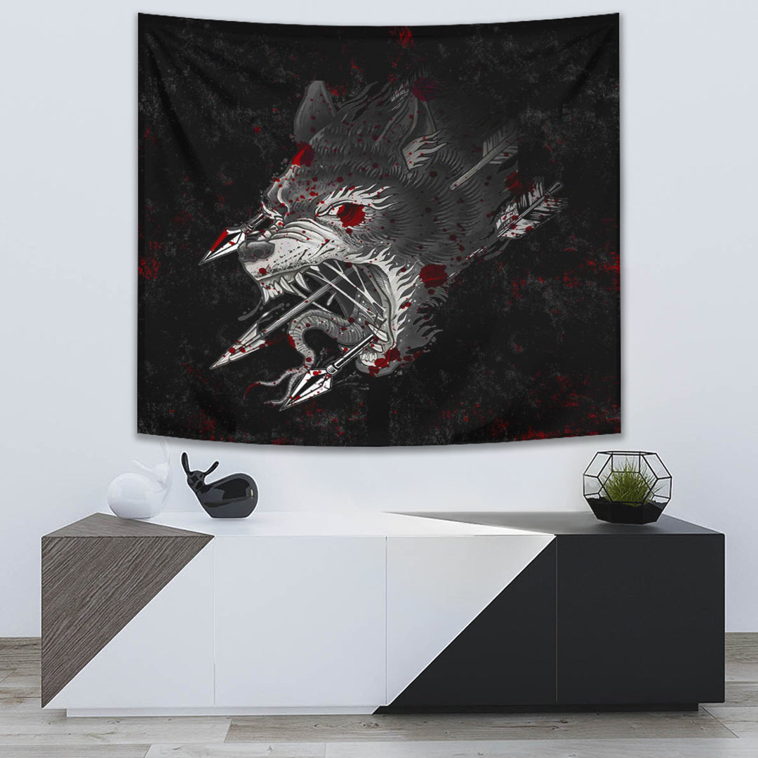 Viking Tapestry Fenrir Wolf Arrow and Blood