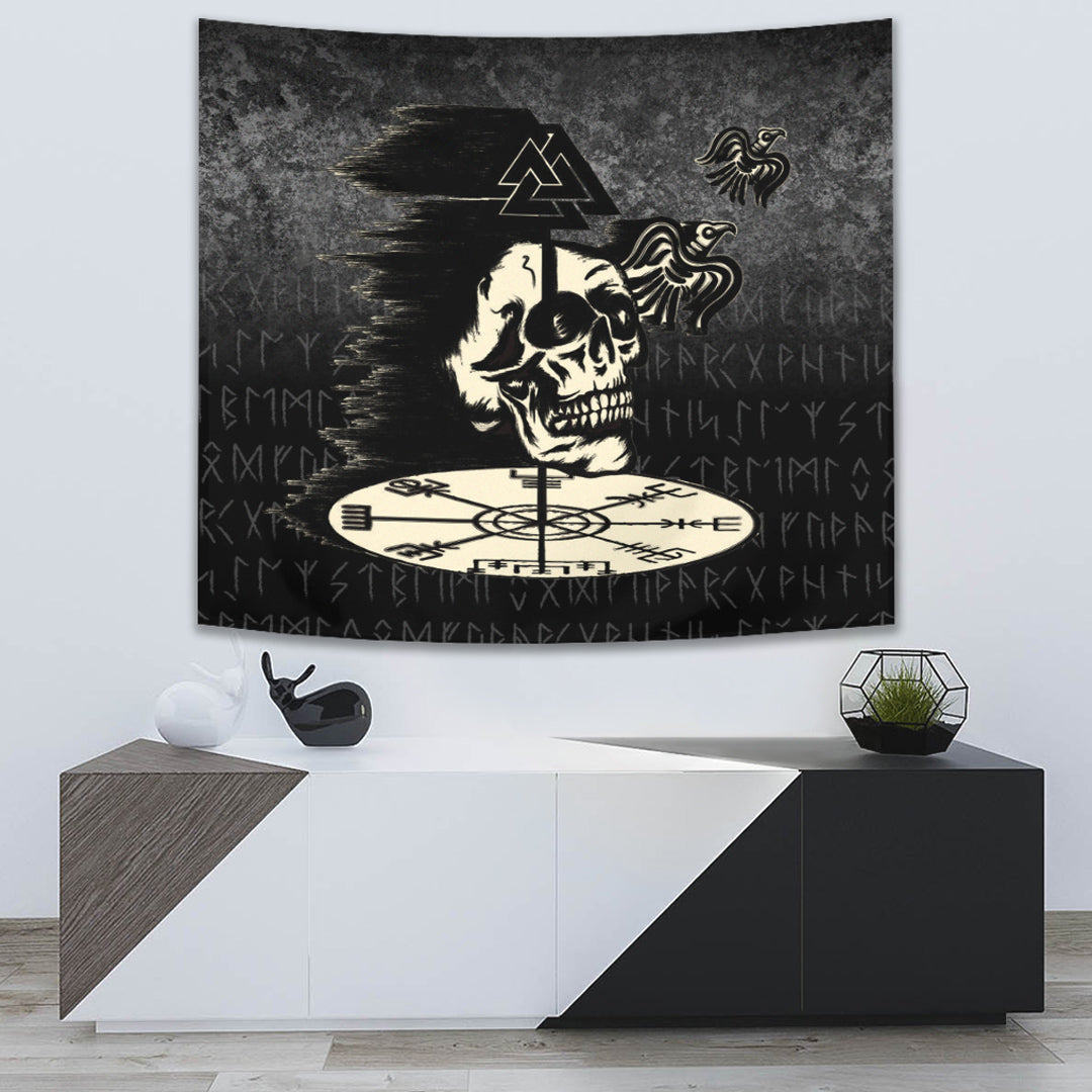 Viking Tapestry Valhalla Skull Ravens