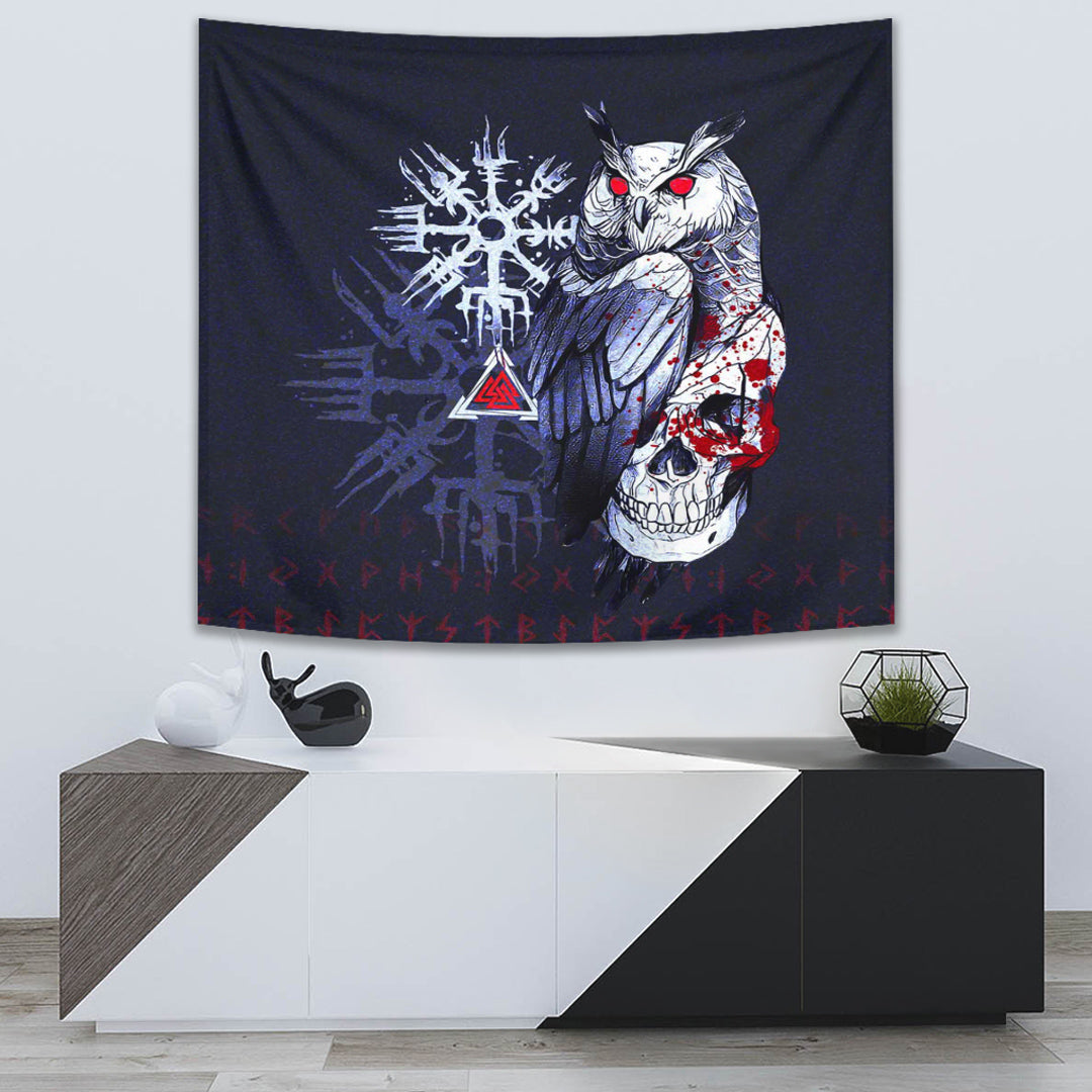 Viking Tapestry Owl Skull Blood Blue Style