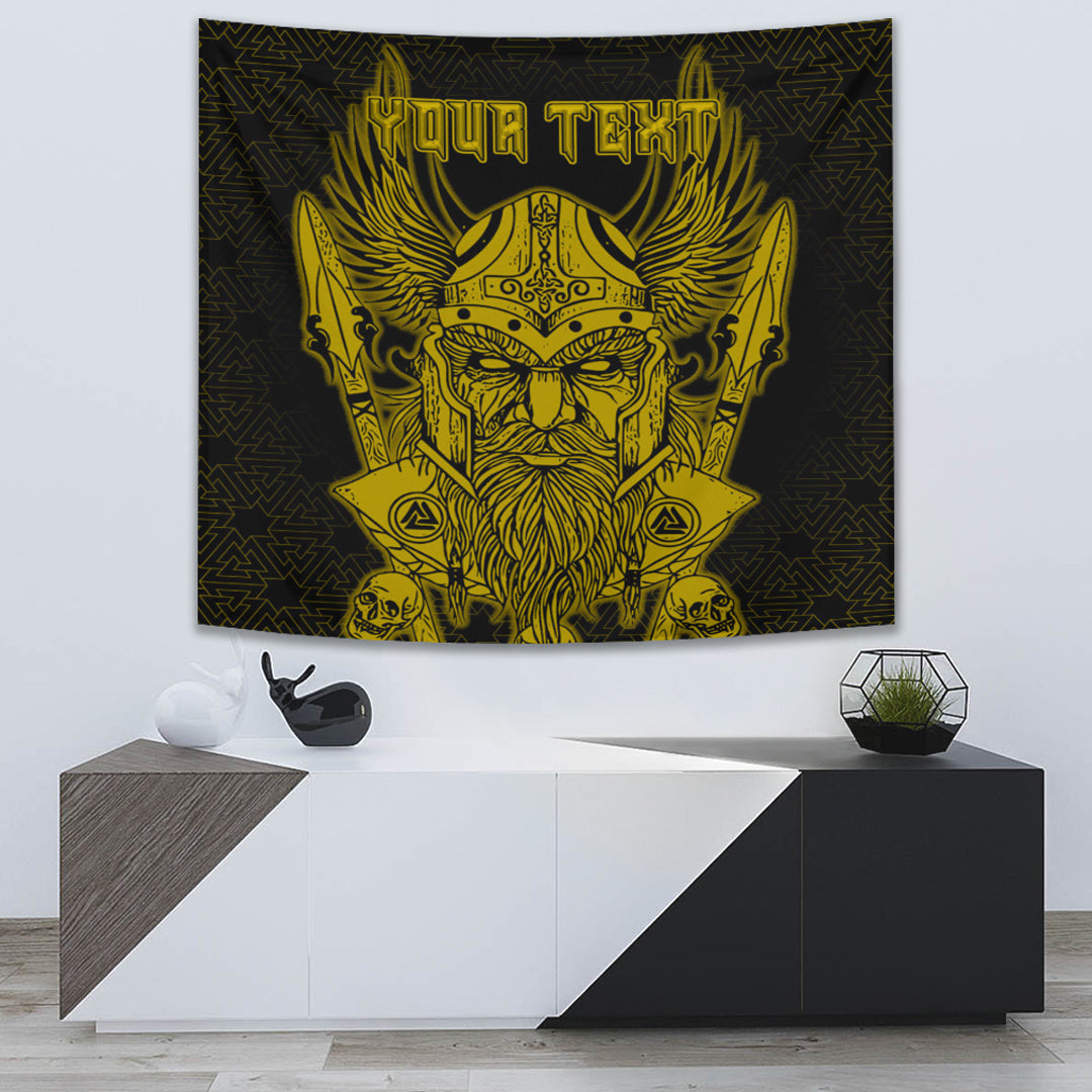 Viking Tapestry Odin And Raven Gold Text 