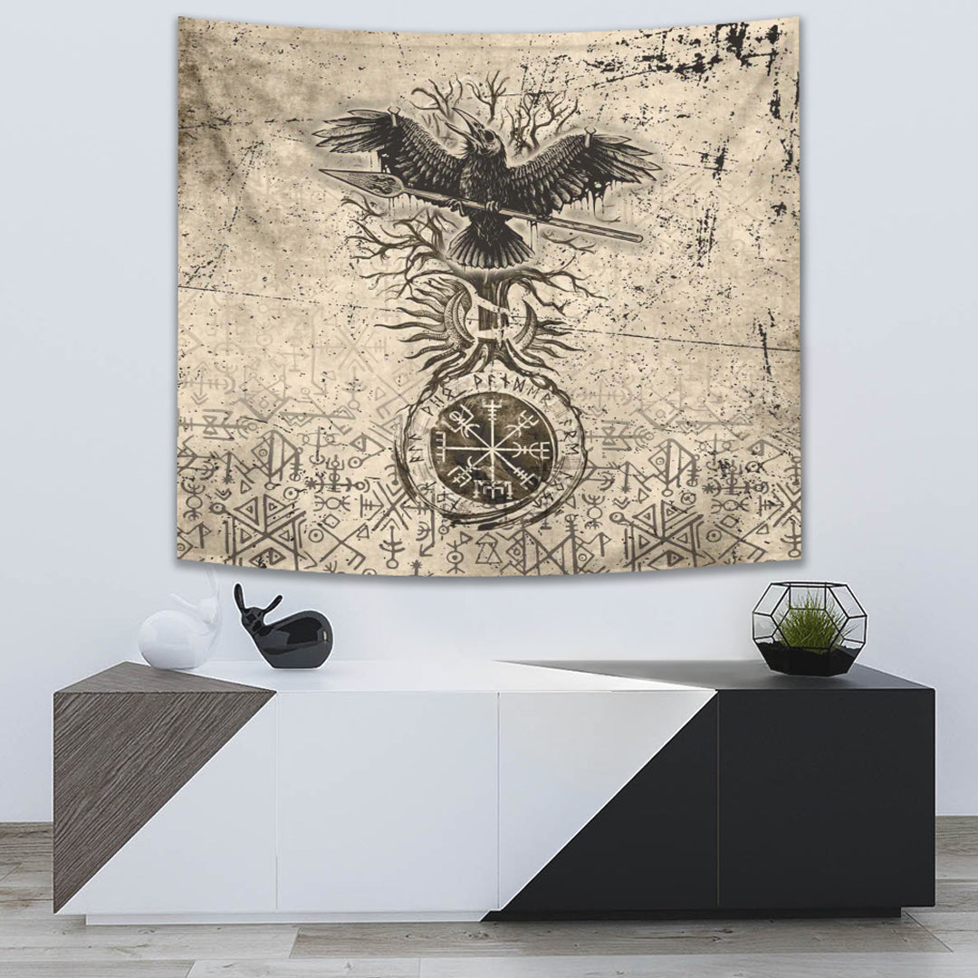 Viking Tapestry Raven Carry Spear of Odin Vintage