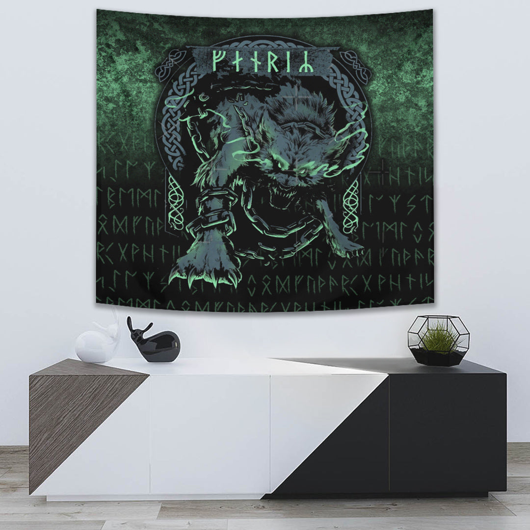Viking Tapestry Fenrir Wolf Norse Futhark Runes Viking Tapestry Mythol ...