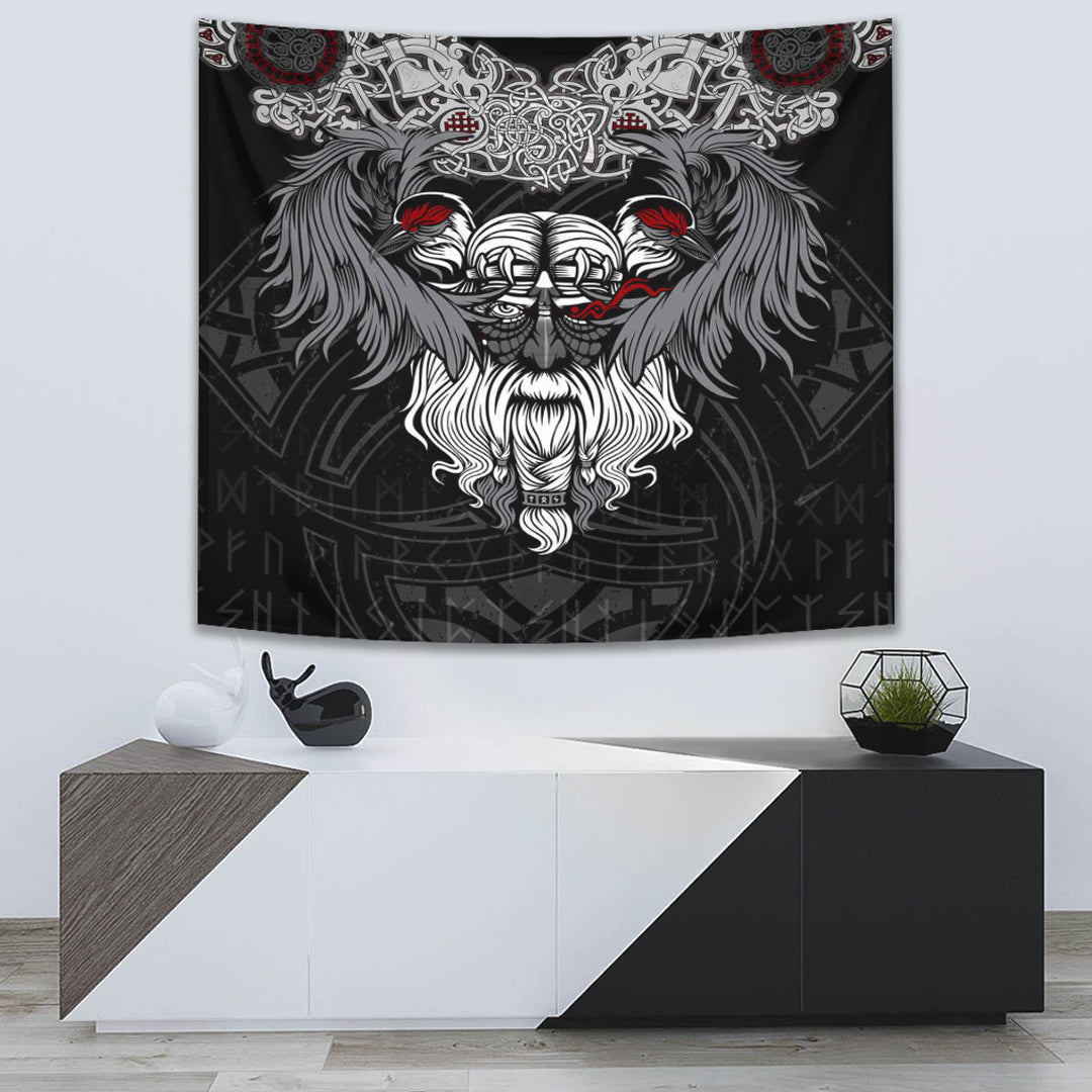 Viking Tapestry God Odin and His Raven