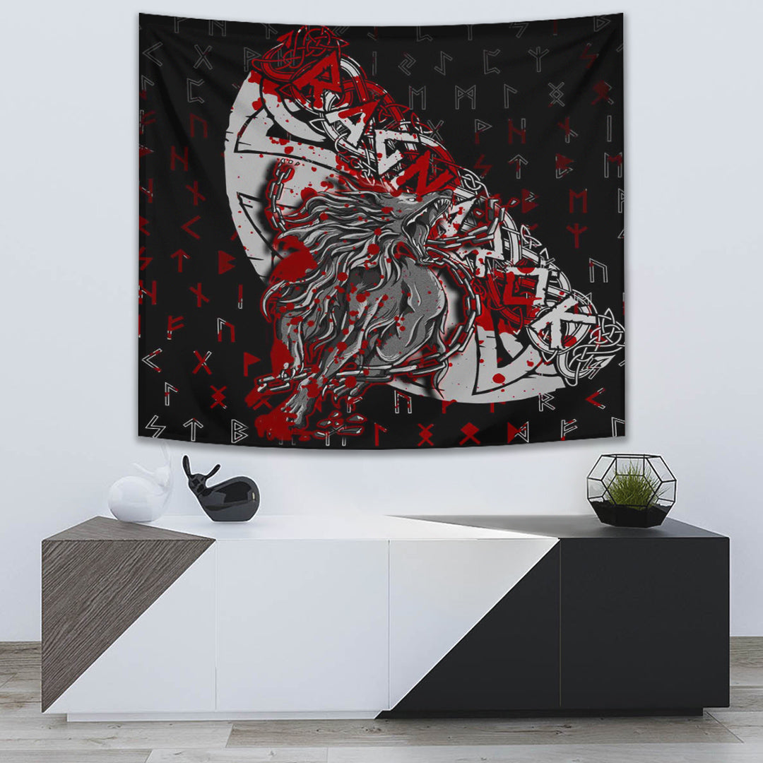Viking Tapestry Fenrir Ragnarok Blood