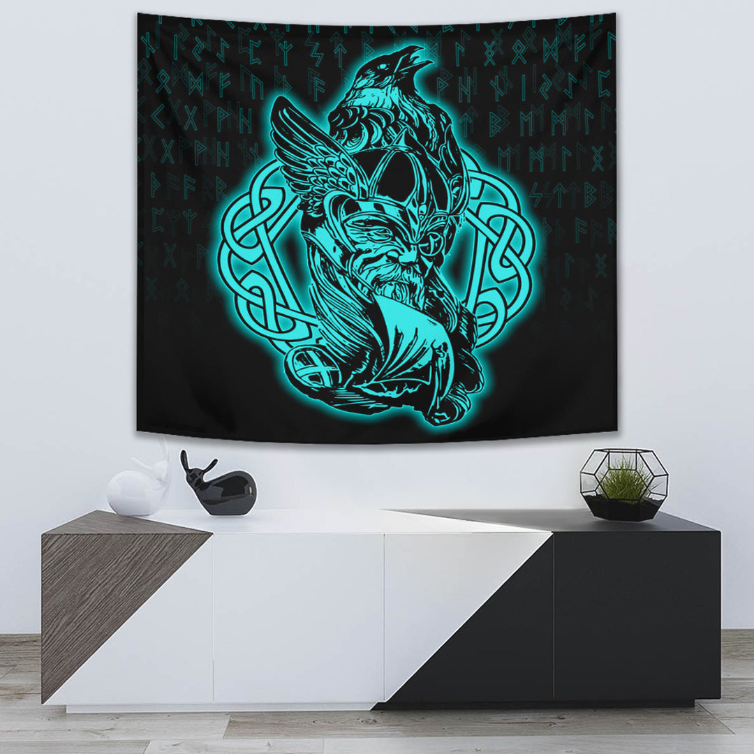 Viking Tapestry Odin Raven Viking Tapestry Set Turquoise