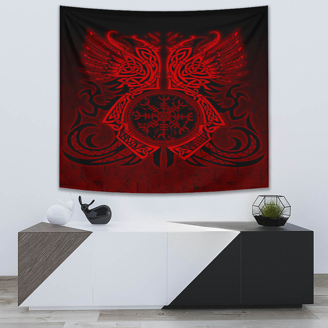 Viking Tapestry Two Raven Cletic Red
