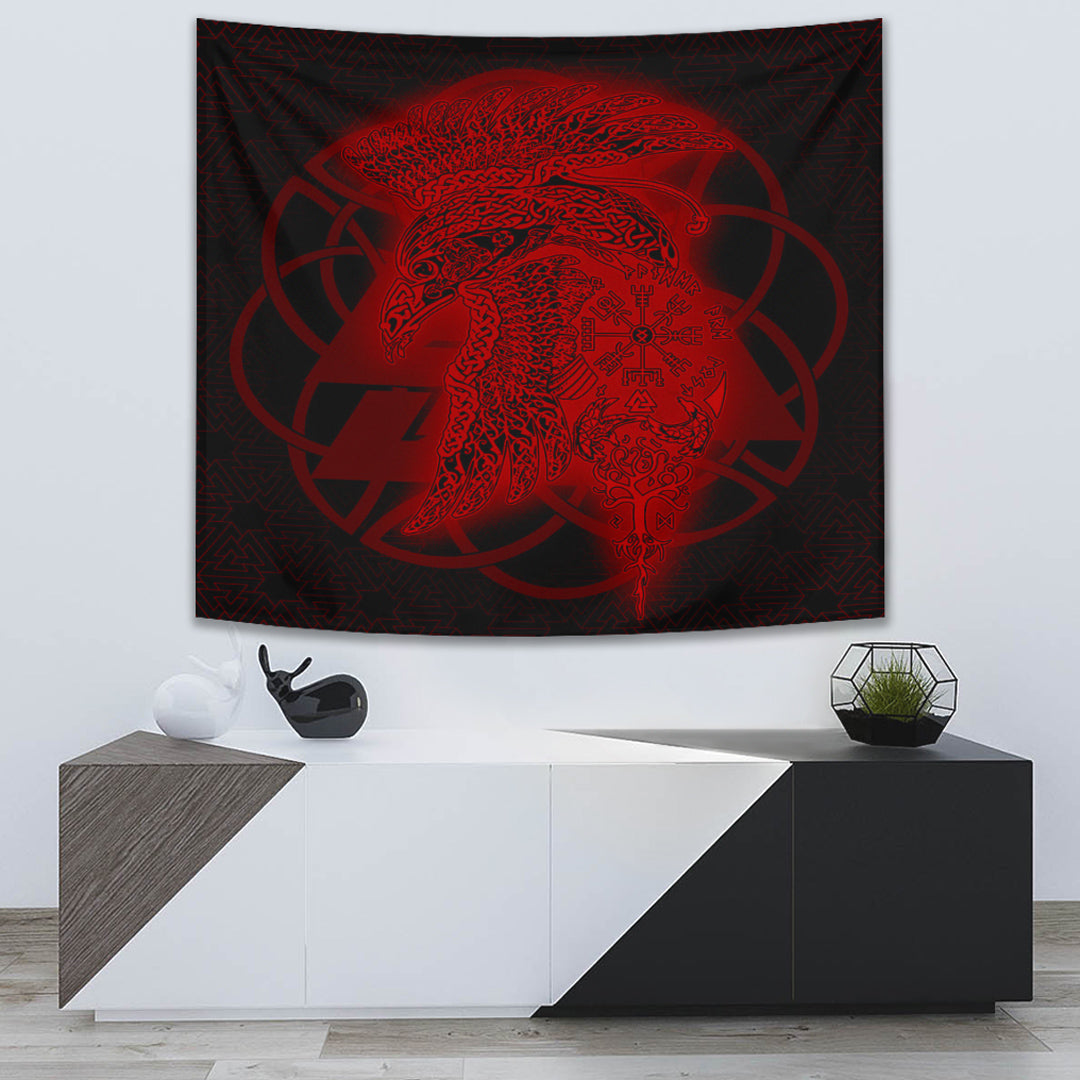 Viking Tapestry Raven Valknut Red 