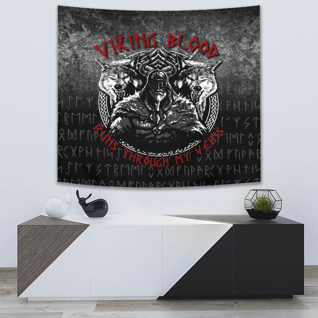 Viking Tapestry Odin Geri And Freki Wolfs Viking Tapestry Blood Runs Through My Veins