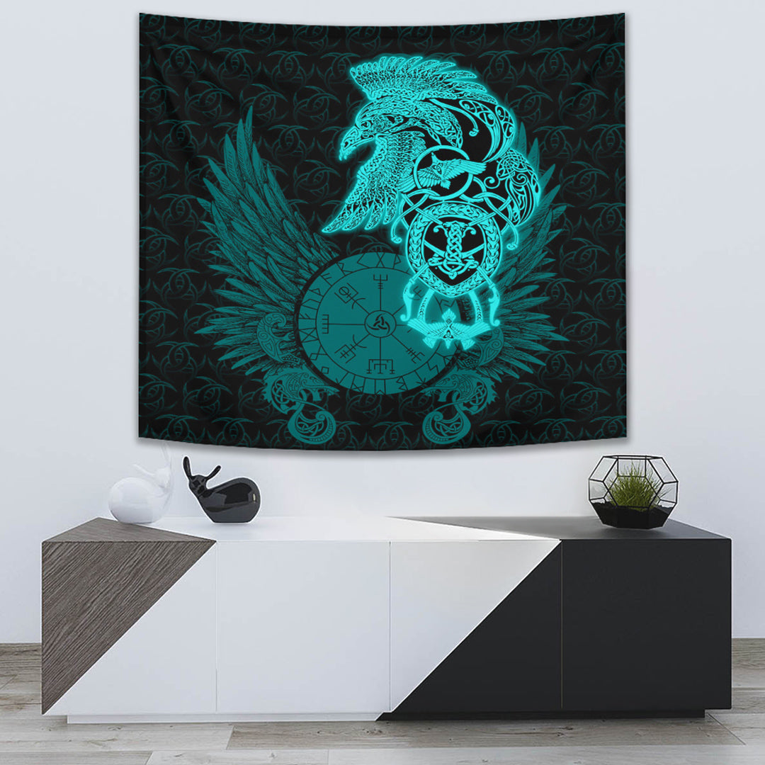 Viking Tapestry Raven Ving Turquoise