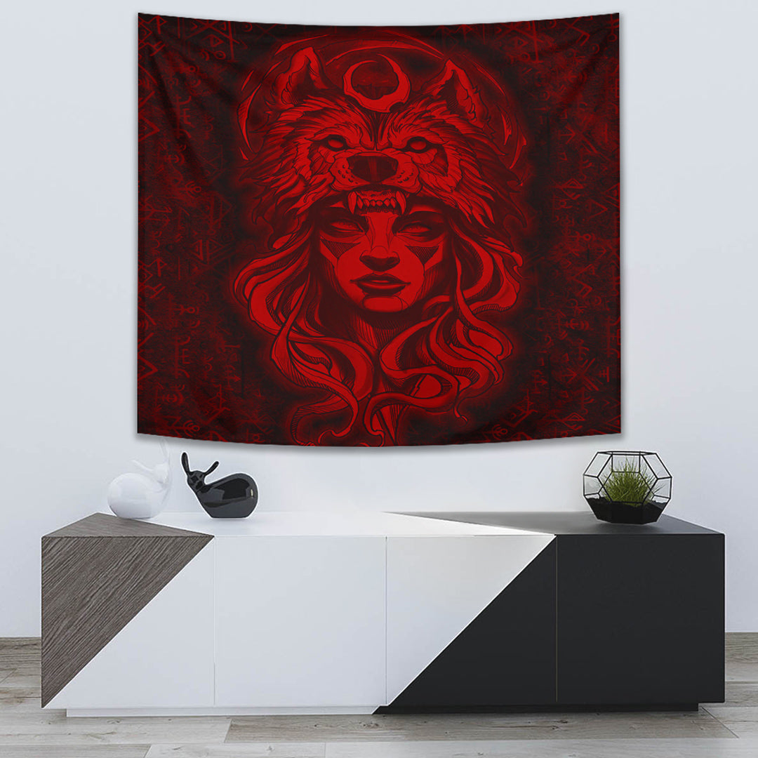 Viking Tapestry Valkyries And Bear Raven Turquoise