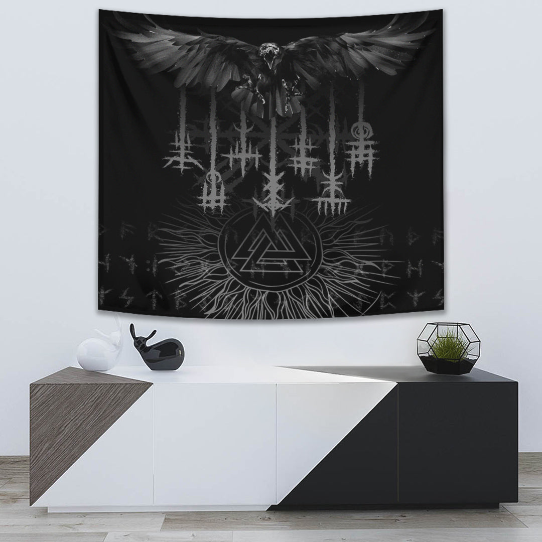 Viking Tapestry Raven and Valknut