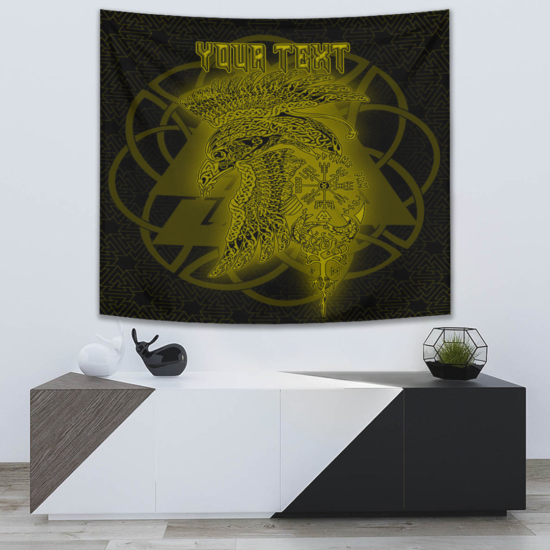 Viking Tapestry Valknut Raven Gold 