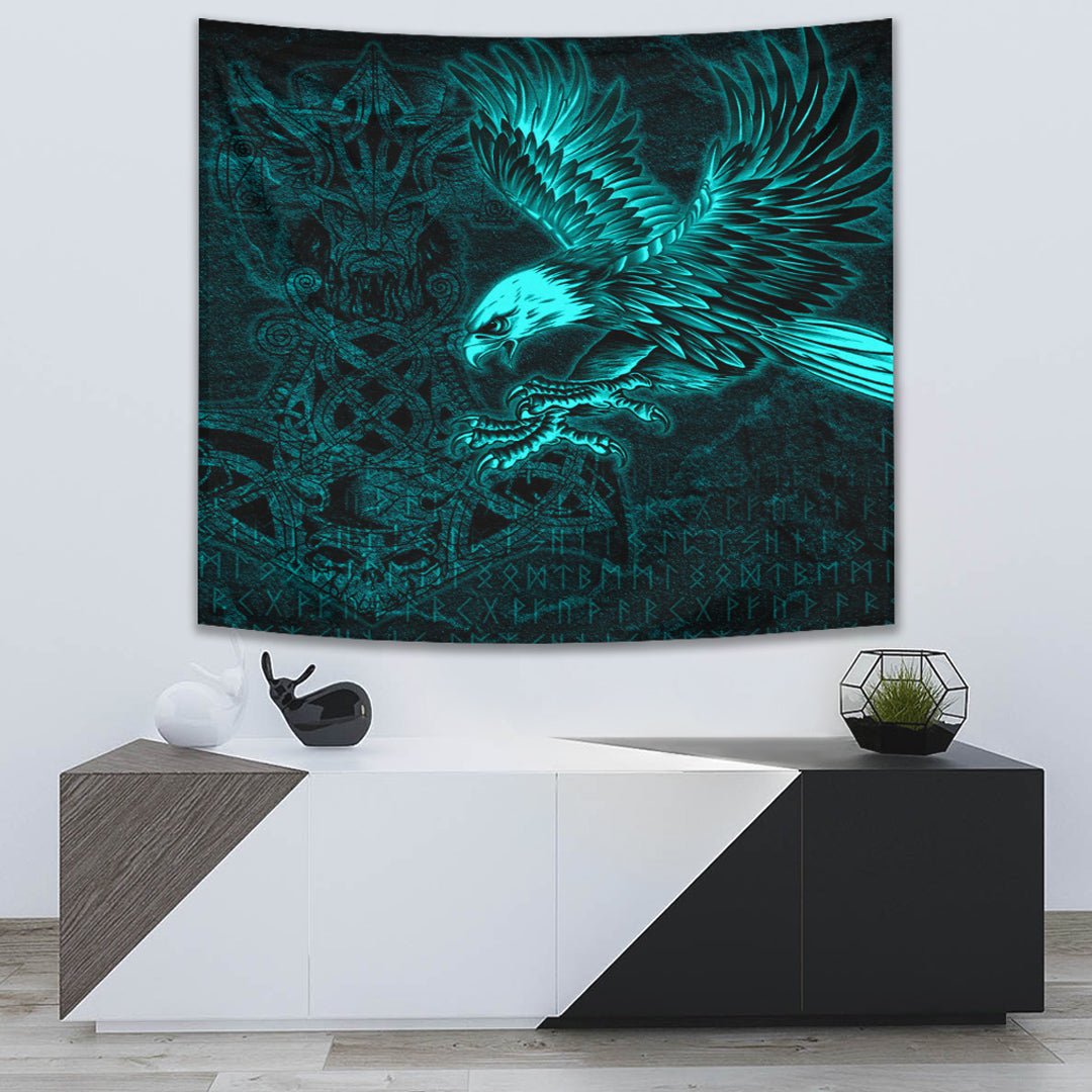 Viking Tapestry Raven Mjolnir Turquoise apestry