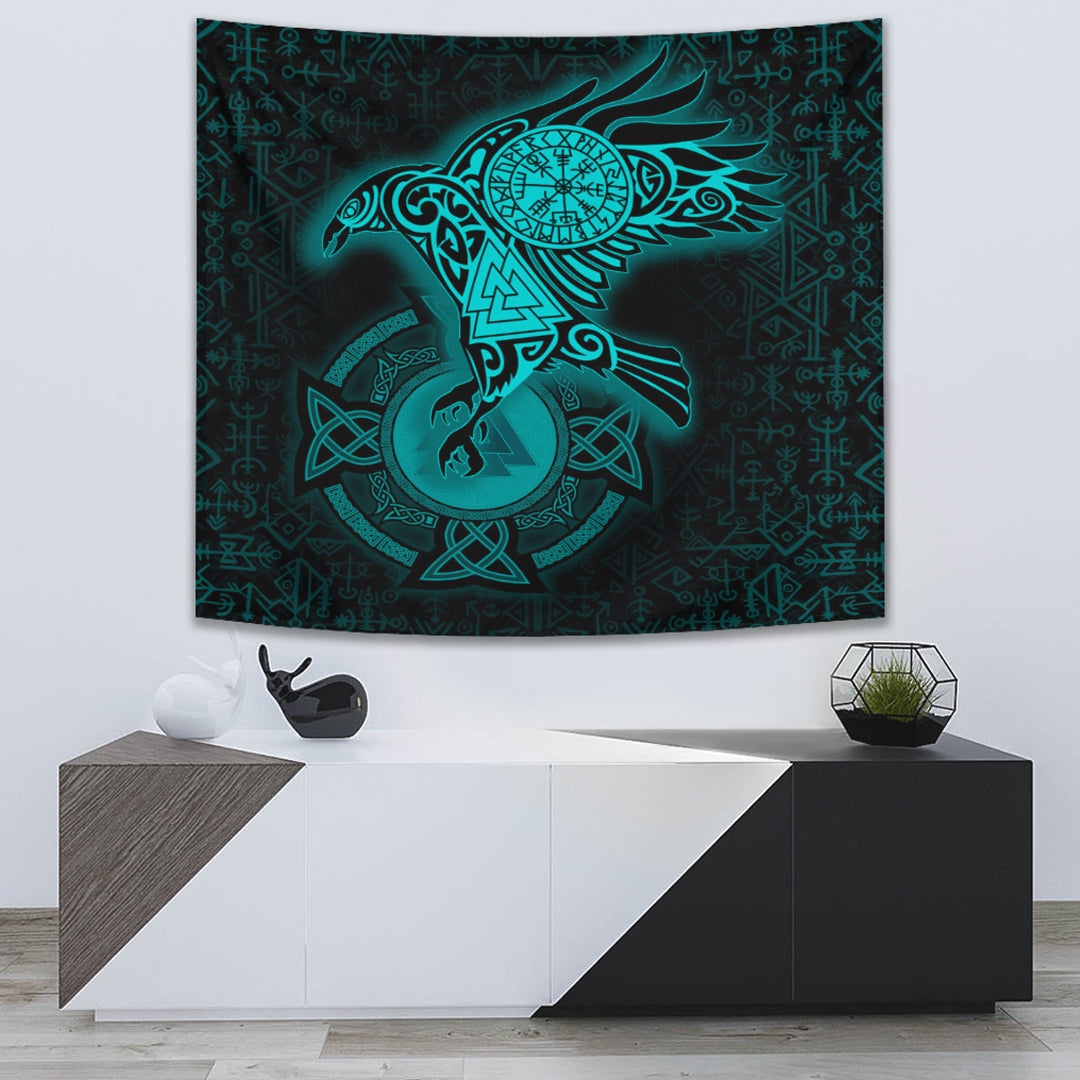 Viking Tapestry Celtic Raven Turquoise 