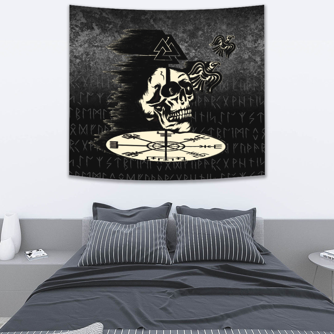 Viking Tapestry Valhalla Skull Ravens