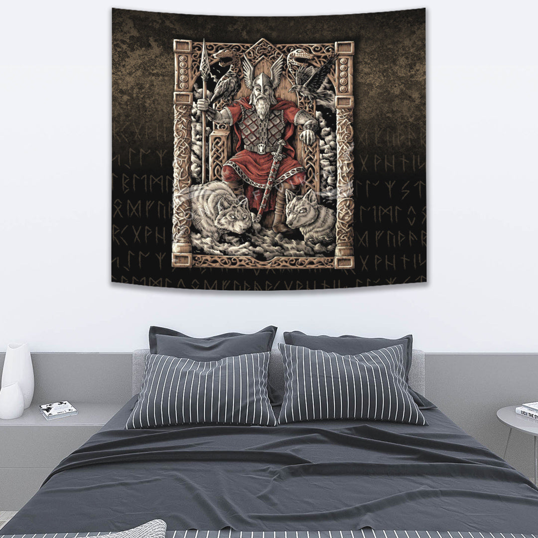 Viking Tapestry Odin on Throne