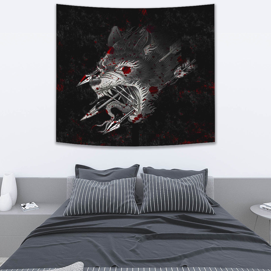 Viking Tapestry Fenrir Wolf Arrow and Blood